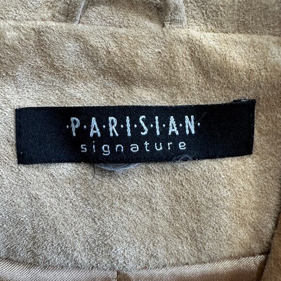 Vintage Suede Leather Blazer Jacket Tan Parisian Signature Large Relaxed 90s - Picture 9 of 12